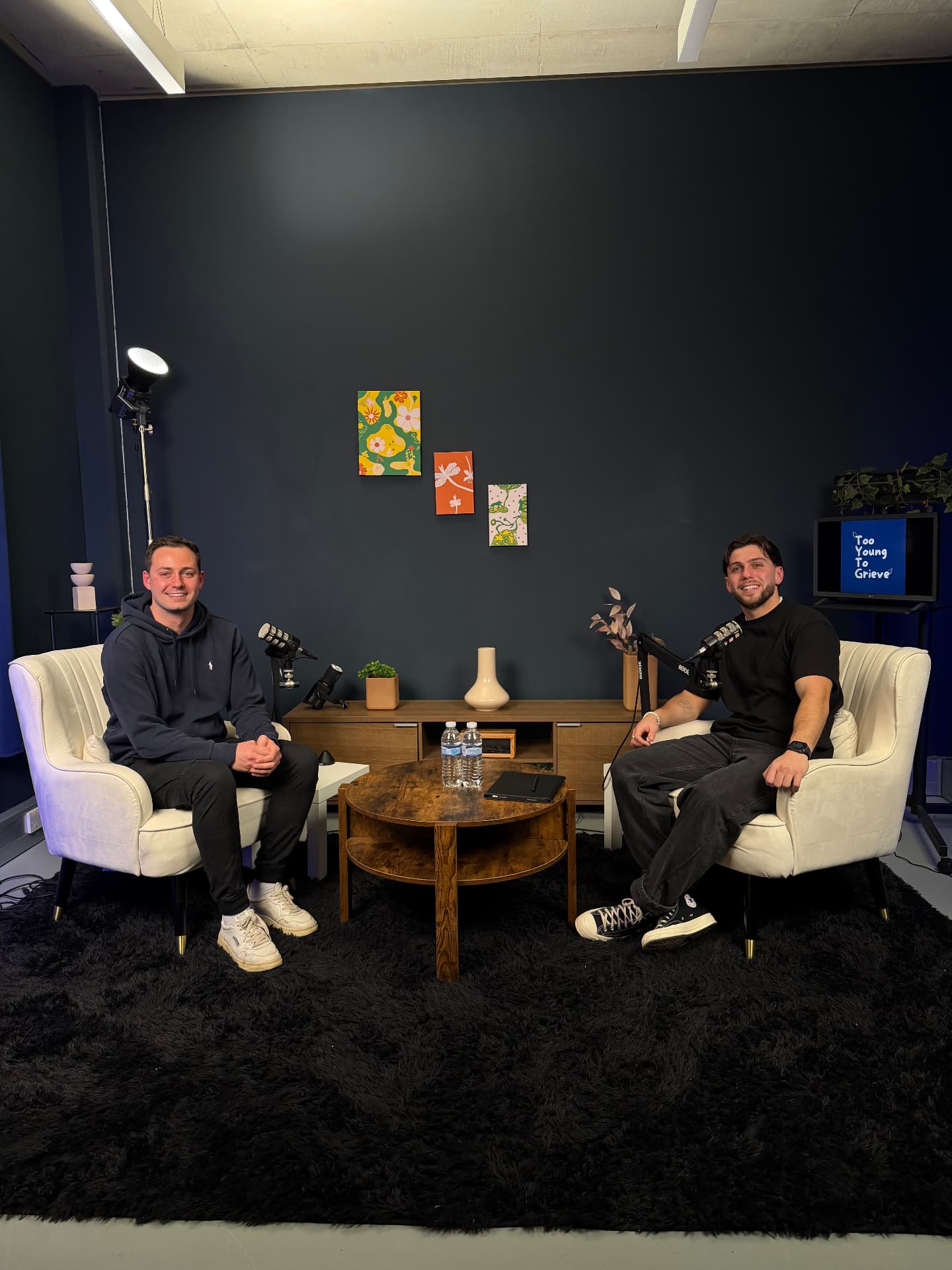 The Too Young To Grieve podcast studio set up for an interview