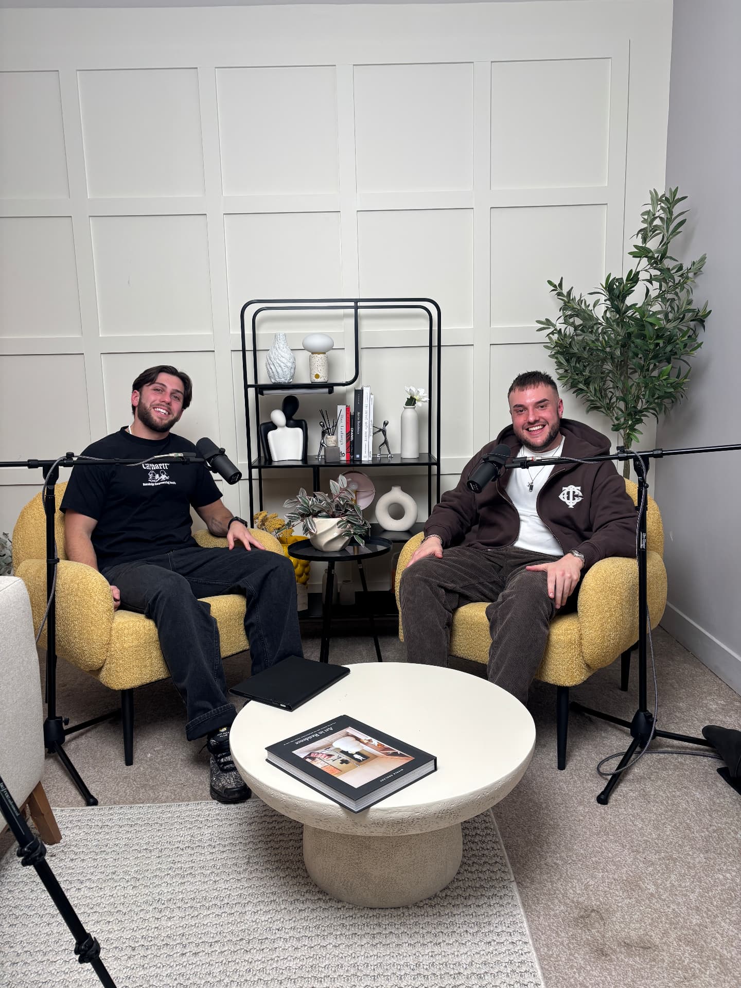 Two guests recording an episode of Too Young To Grieve