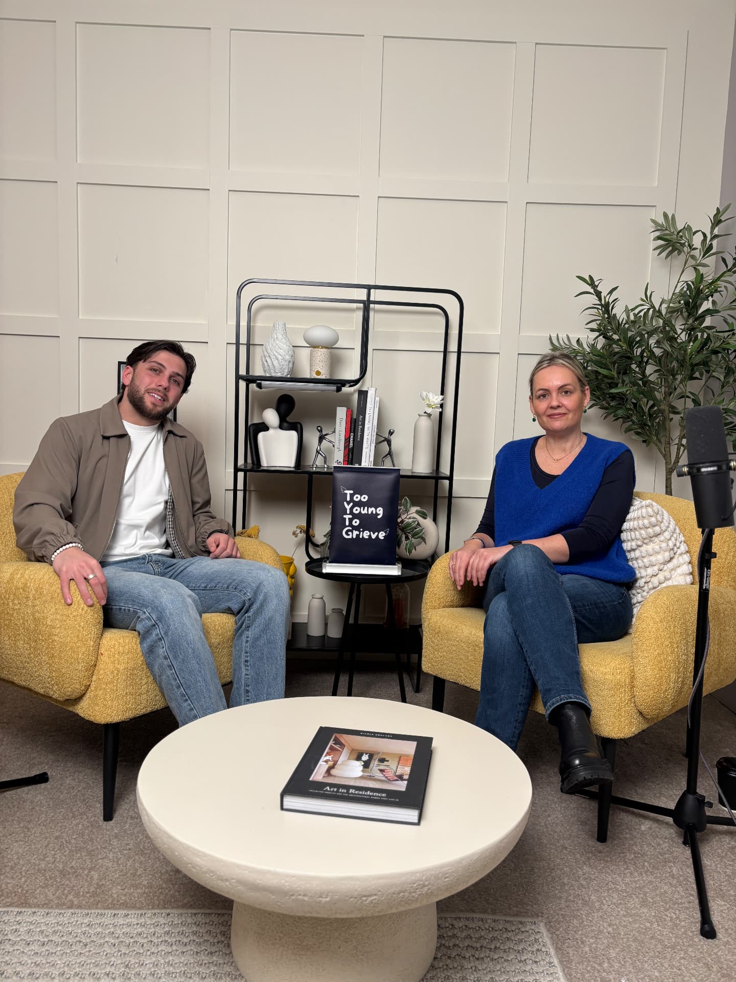A Too Young To Grieve episode being recorded with the show sign on display